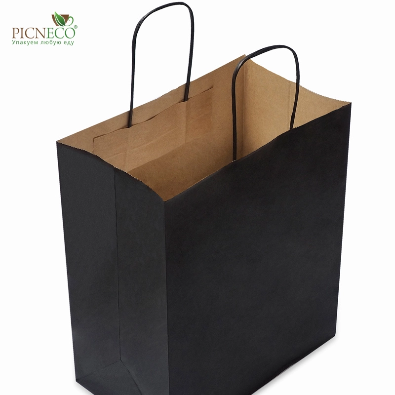 товар Черный пакет с кручеными ручками, внутри крафтовый, 280*140*370 мм CKPK228